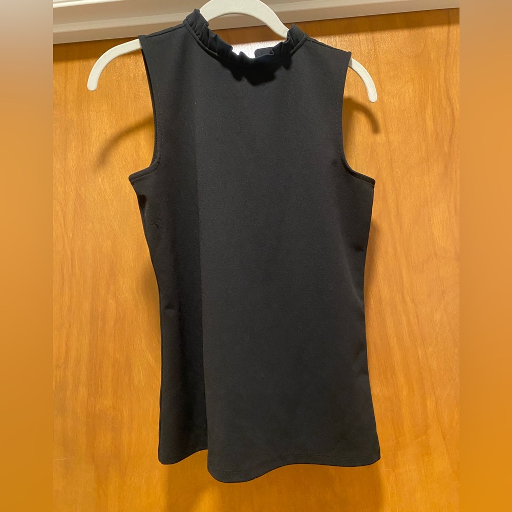 Ann Taylor Factory Ruffle collar black blouse in XS